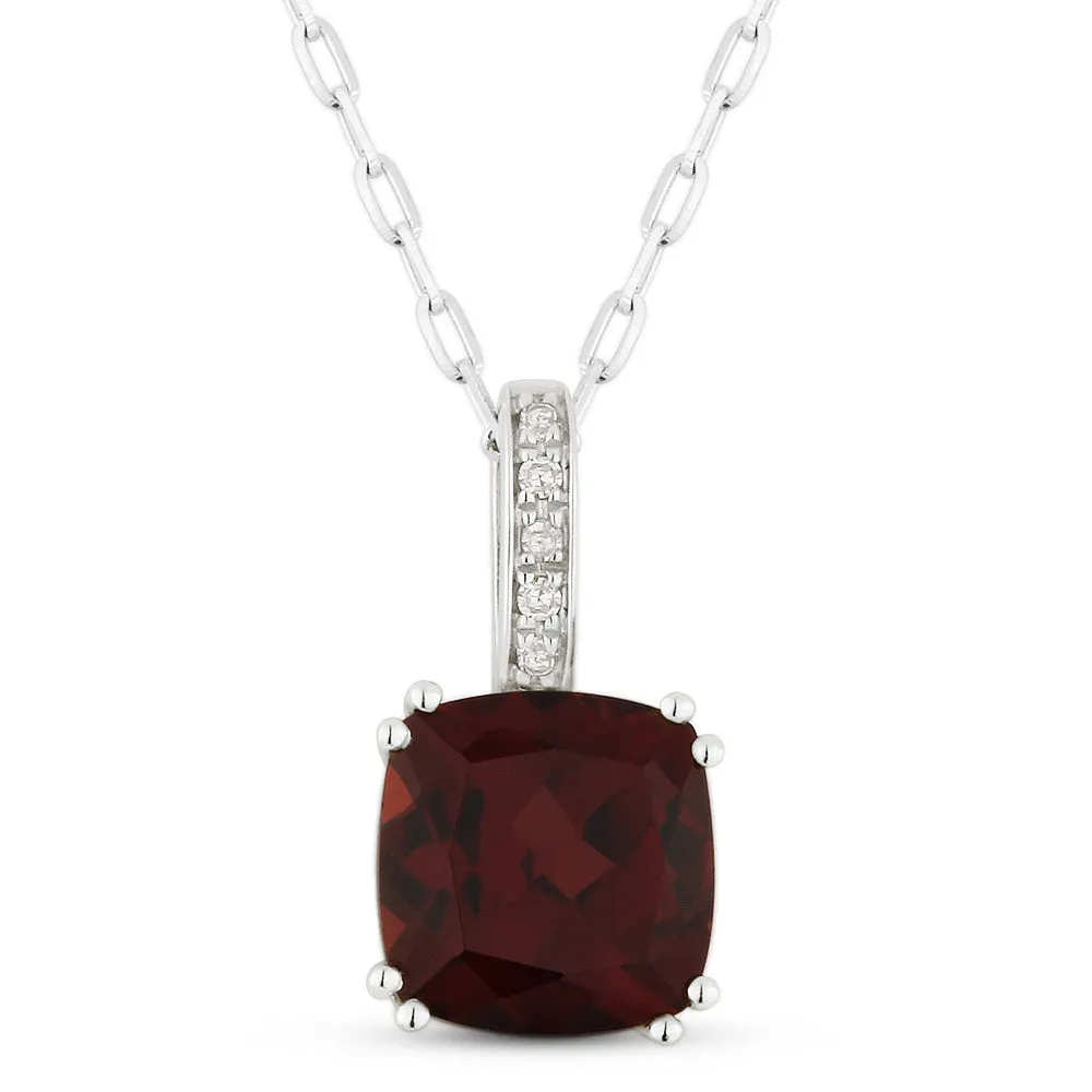1.1Ct Garnet 16"pendant Necklace In 14K White Gold