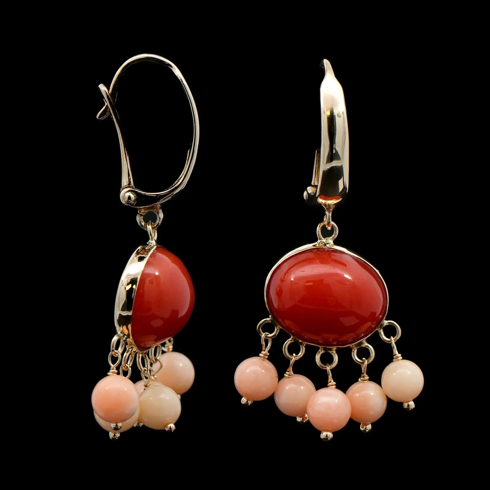 14K Yellow Gold Estate Coral Drop Earrings