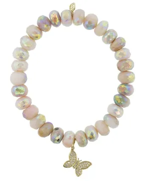 Butterfly Charm Pink Opal Bracelet
