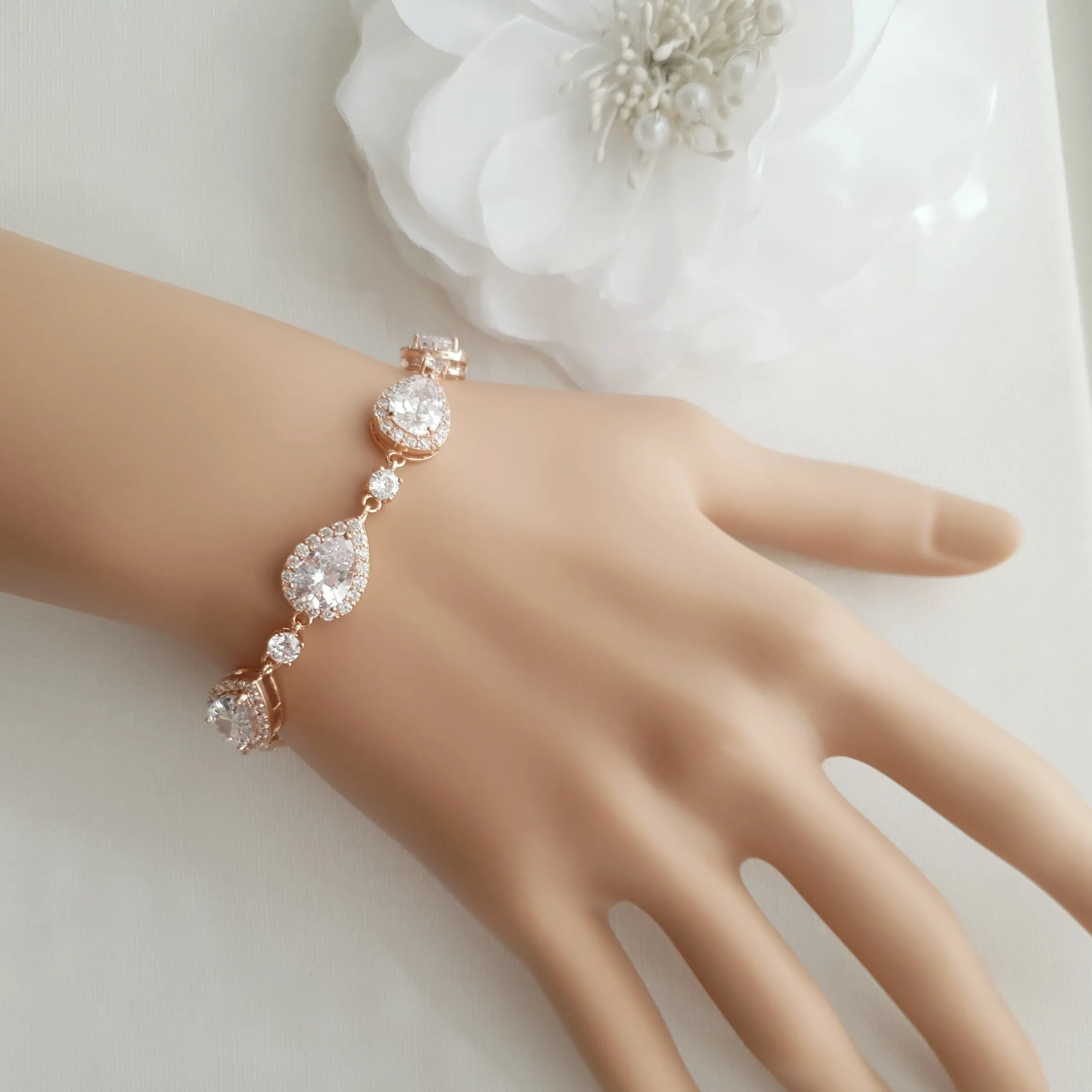 Crystal Bracelet in Rose Gold for Wedding Day-Emma