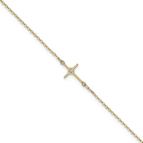 Leslie' 14k Yellow Gold Polished CZ Cross Anklet