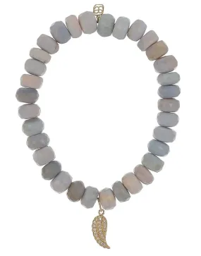 Pave Wing Lavender Opal Bead Bracelet